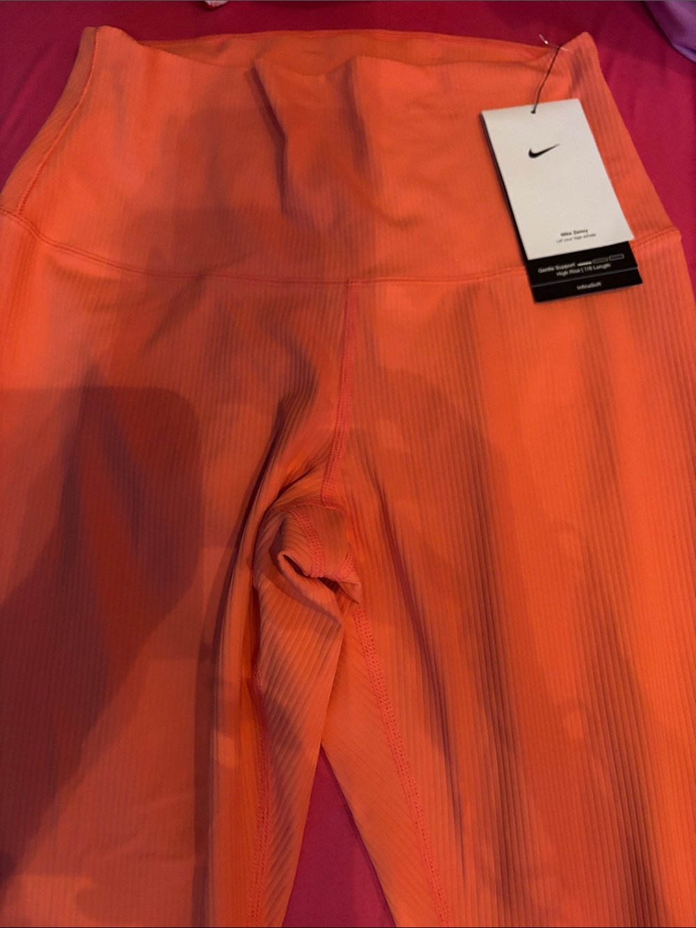 Nike Kids Bright Orange Ribbed High-Waist Leggings